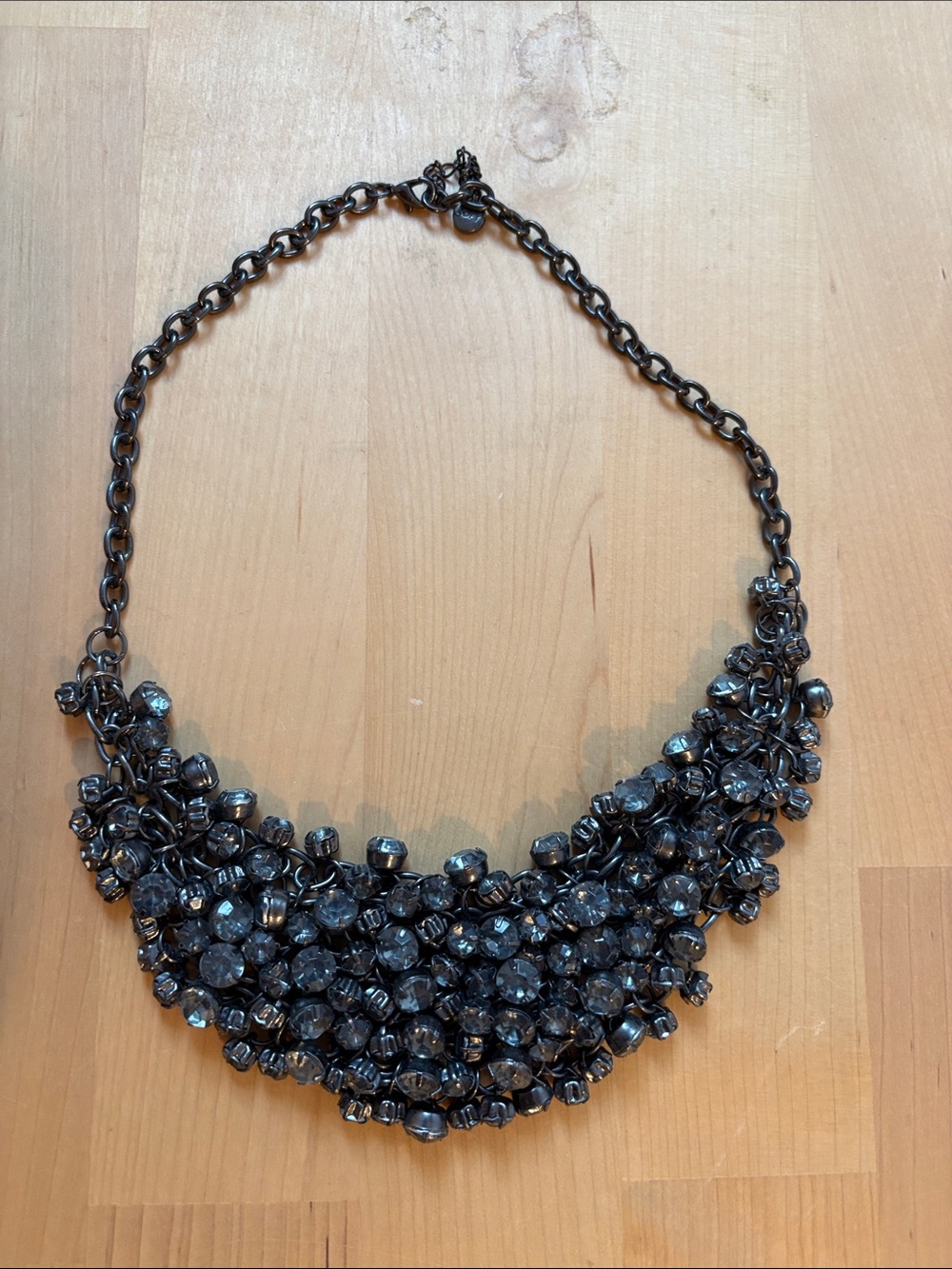 Gunmetal Crystal Cluster Bib Necklace - Women Jewelry